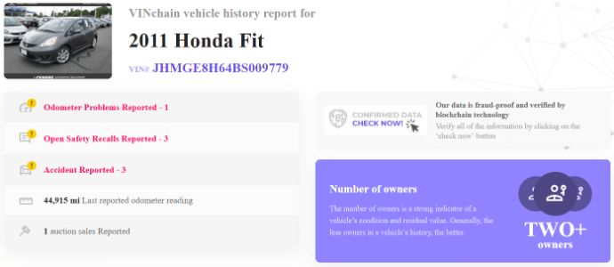 Vehicle history report for Honda Fit